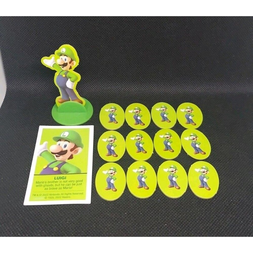 Monopoly Junior Super Mario Game Replacement Luigi Token, Card, & 12 Sold Signs